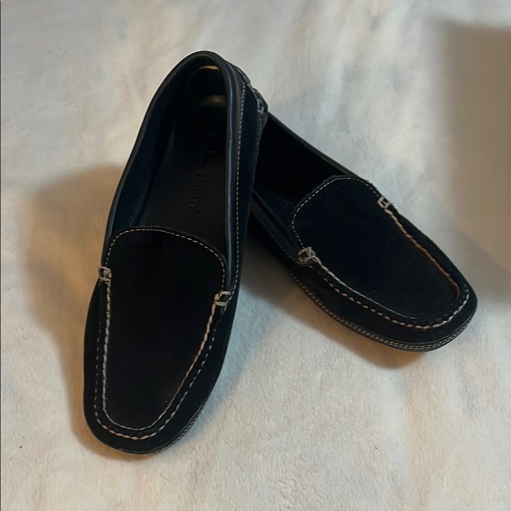 Barely worn all Bean ladies black suede Loafers